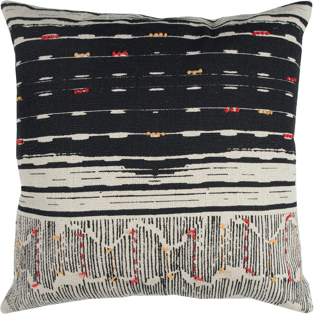 22" Black And White Striped Cotton Throw Pillow HomeRoots