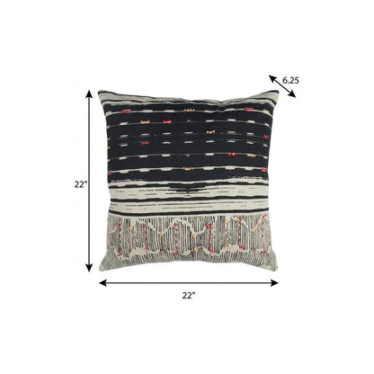 22" Black And White Striped Cotton Throw Pillow HomeRoots
