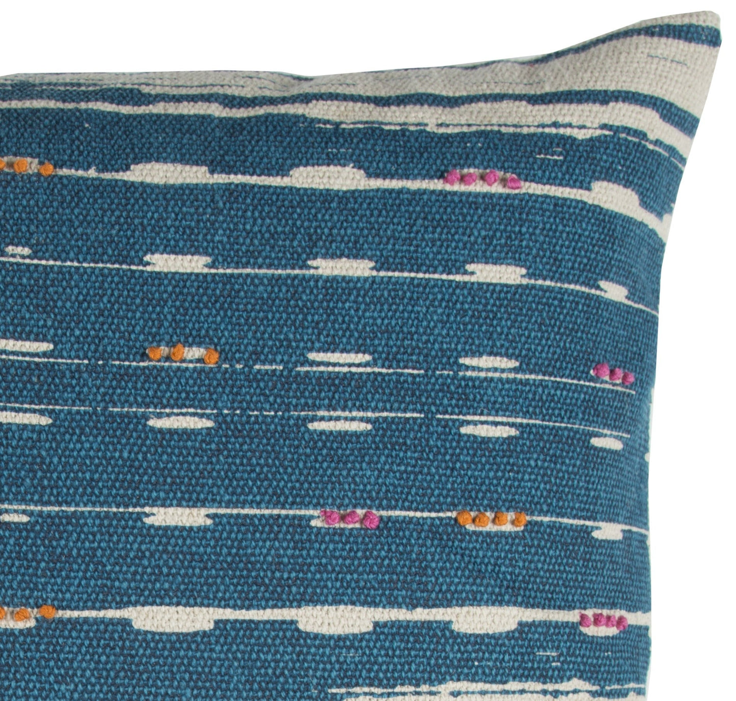 Teal White Kantha Stitch and Knots Throw Pillow FurniFindUSA