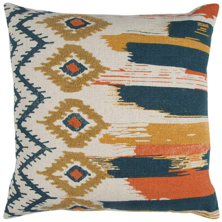 Blue Mustard Ikat Pattern Throw Pillow FurniFindUSA