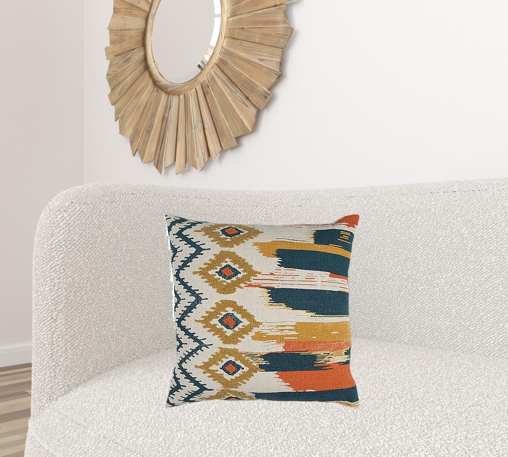 Blue Mustard Ikat Pattern Throw Pillow FurniFindUSA