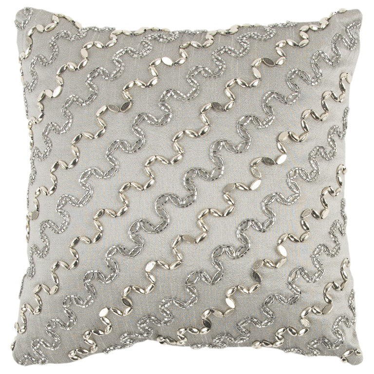 Lux Silver and Gold Beaded Chevron Throw Pillow FurniFindUSA