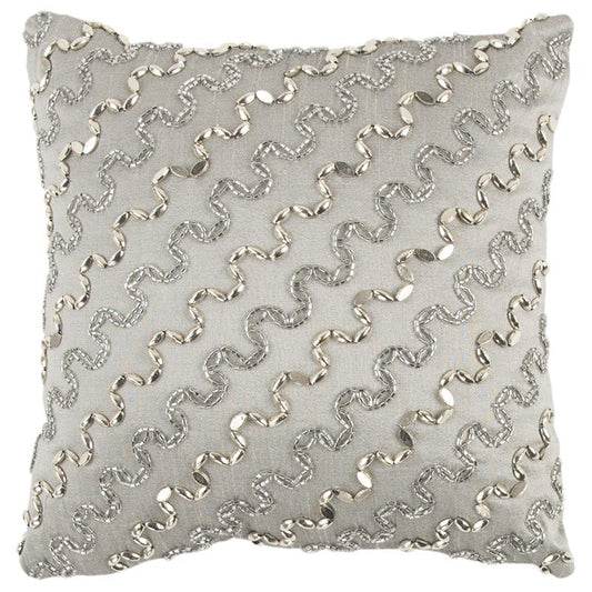 Lux Silver and Gold Beaded Chevron Throw Pillow FurniFindUSA