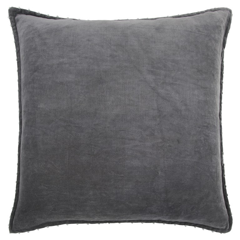 Dark Gray Solid Pearl Beaded Edge Throw Pillow FurniFindUSA