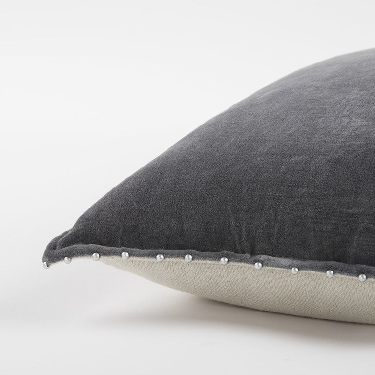 Dark Gray Solid Pearl Beaded Edge Throw Pillow FurniFindUSA
