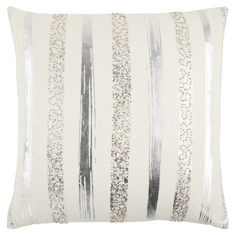 Silver and Gold Glam Stripe Beaded Throw Pillow FurniFindUSA