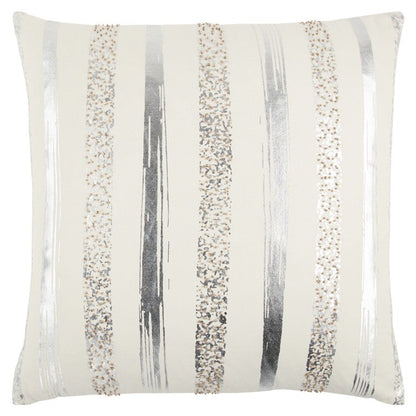 Silver and Gold Glam Stripe Beaded Throw Pillow FurniFindUSA