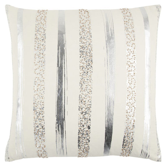 Silver and Gold Glam Stripe Beaded Throw Pillow FurniFindUSA