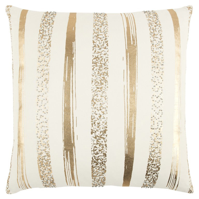 Gold Glam Stripe Beaded Throw Pillow FurniFindUSA