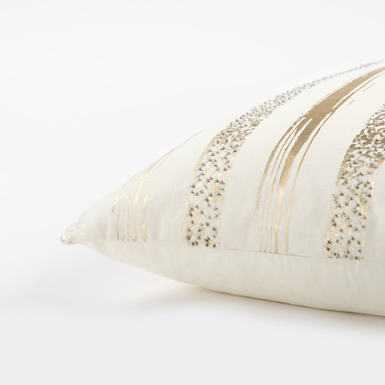 Gold Glam Stripe Beaded Throw Pillow FurniFindUSA