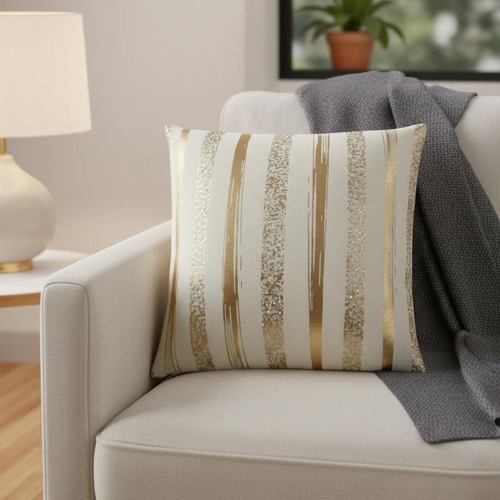 Gold Glam Stripe Beaded Throw Pillow — view 12