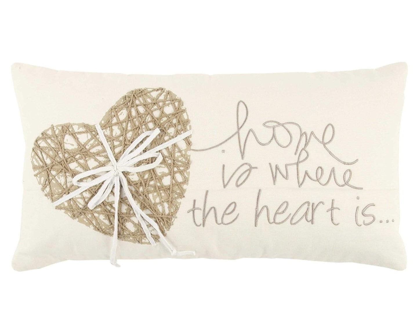 11" X 21" Ivory Home is Where the Heart Is Throw Pillow With Embroidery FurniFindUSA