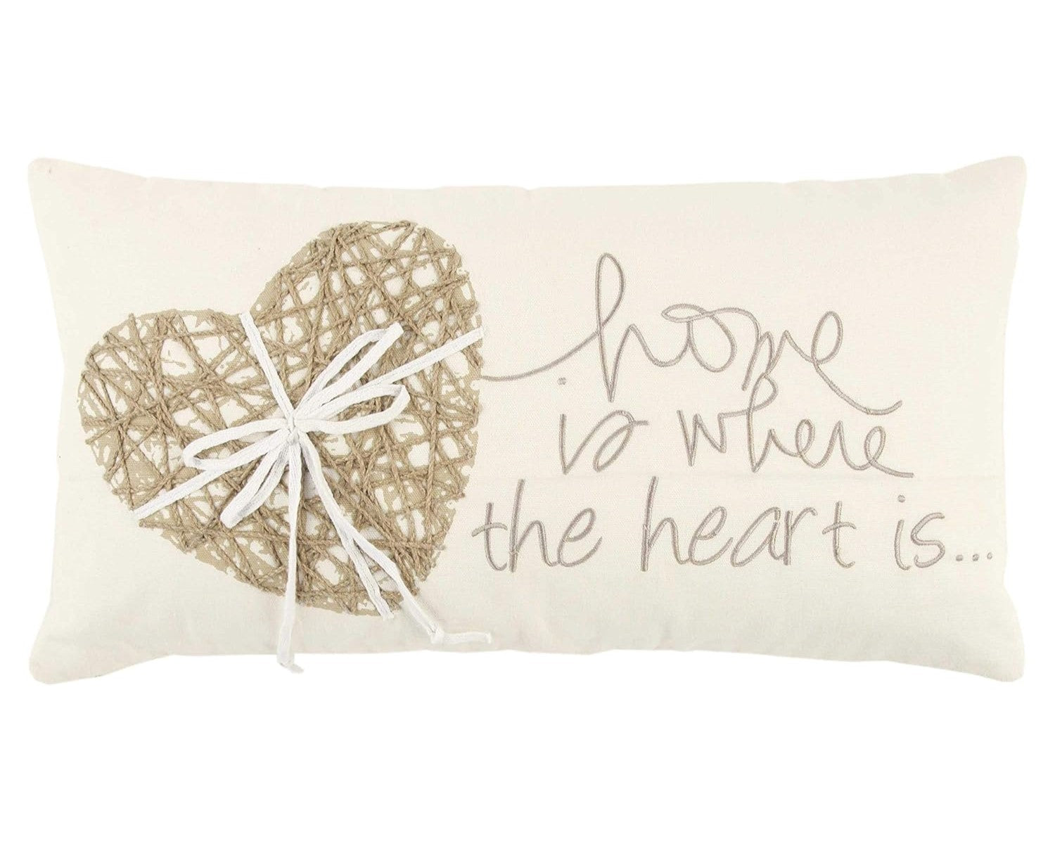 11" X 21" Ivory Home is Where the Heart Is Throw Pillow With Embroidery FurniFindUSA