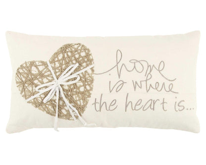 11" X 21" Ivory Home is Where the Heart Is Throw Pillow With Embroidery FurniFindUSA