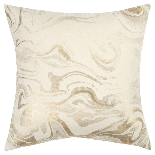 20" X 20" Gold and Ivory Swirl Cotton Zippered Pillow FurniFindUSA