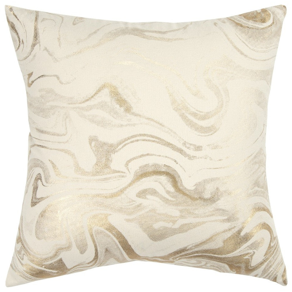 20" X 20" Gold and Ivory Swirl Cotton Zippered Pillow FurniFindUSA