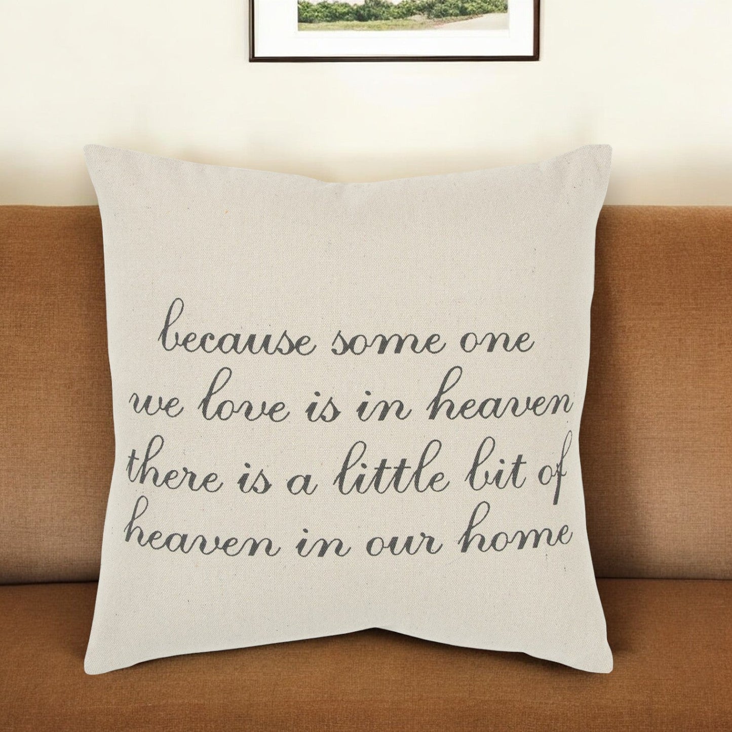 20" Natural and Gray Heaven In Our Home Cotton Throw Pillow FurniFindUSA