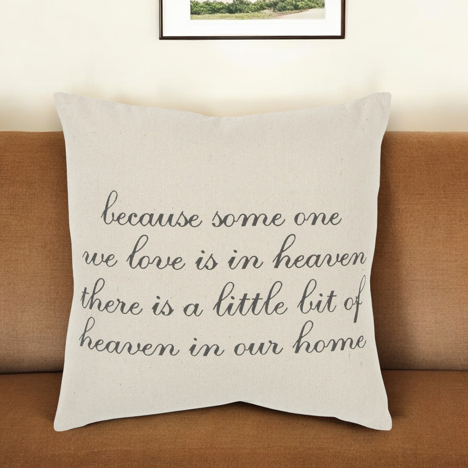 20" Natural and Gray Heaven In Our Home Cotton Throw Pillow FurniFindUSA