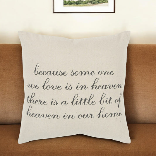 20" Natural and Gray Heaven In Our Home Cotton Throw Pillow FurniFindUSA