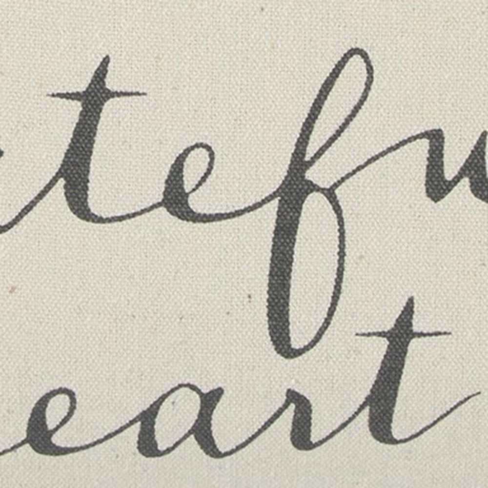20" Natural and Gray Grateful Heart Cotton Throw Pillow — view 7