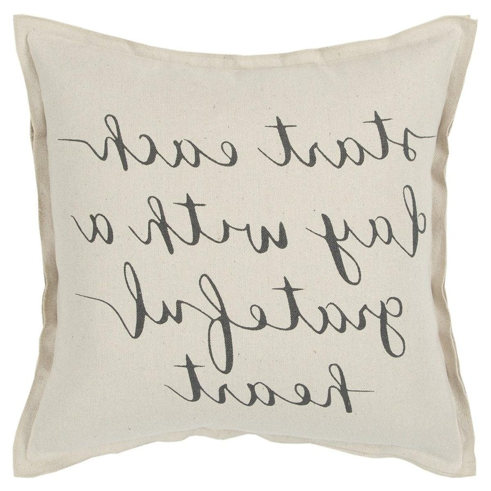 20" Natural and Gray Grateful Heart Cotton Throw Pillow — view 9