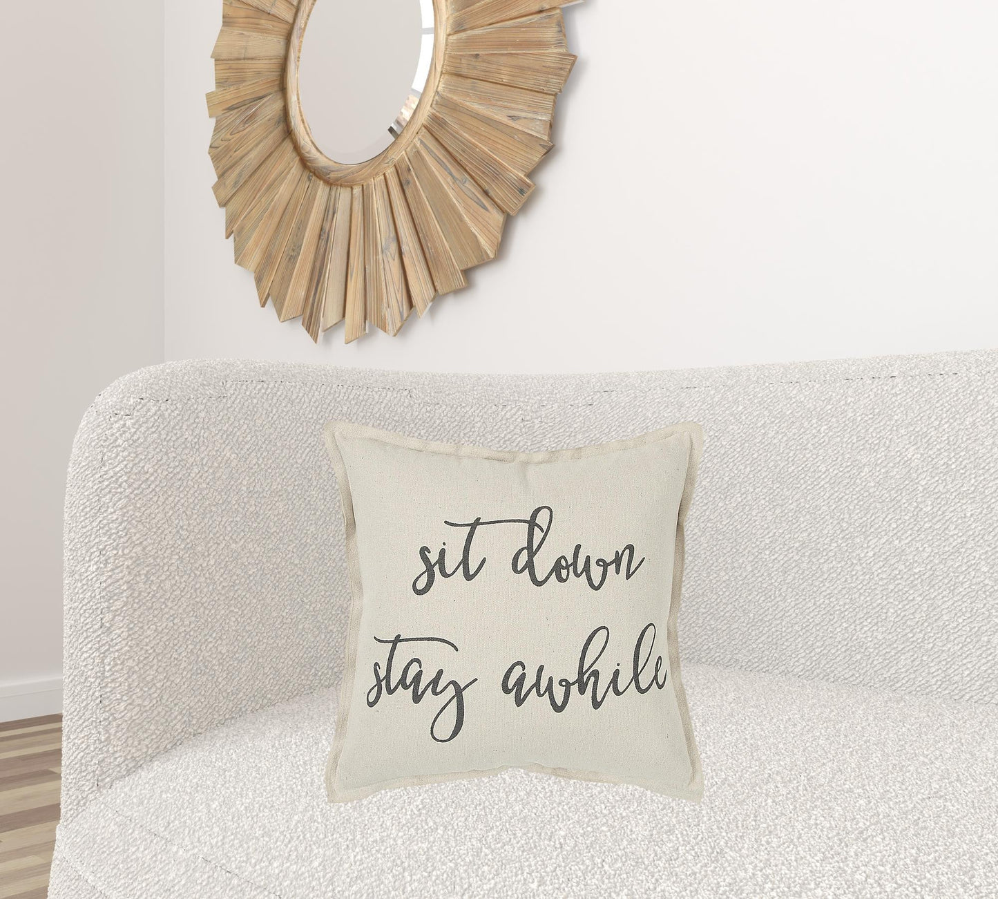 Gray Cream Stay Awhile Decorative Throw Pillow FurniFindUSA
