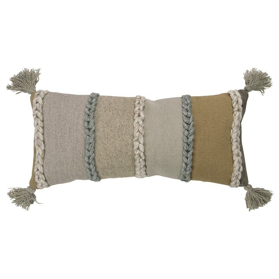 Beige Brown Braided Stripe Lumbar Pillow FurniFindUSA