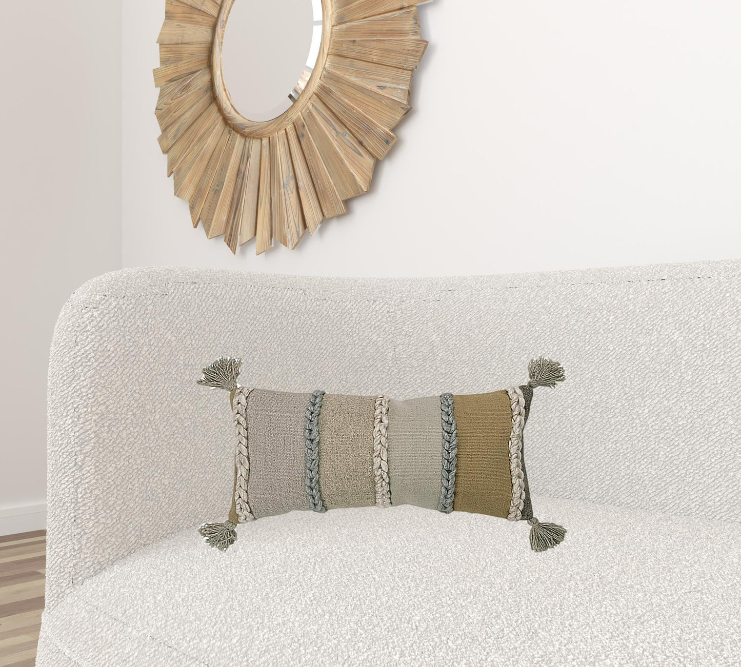 Beige Brown Braided Stripe Lumbar Pillow FurniFindUSA