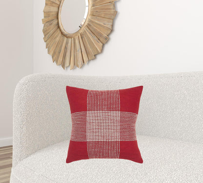Red White Plaid Pattern Throw Pillow FurniFindUSA