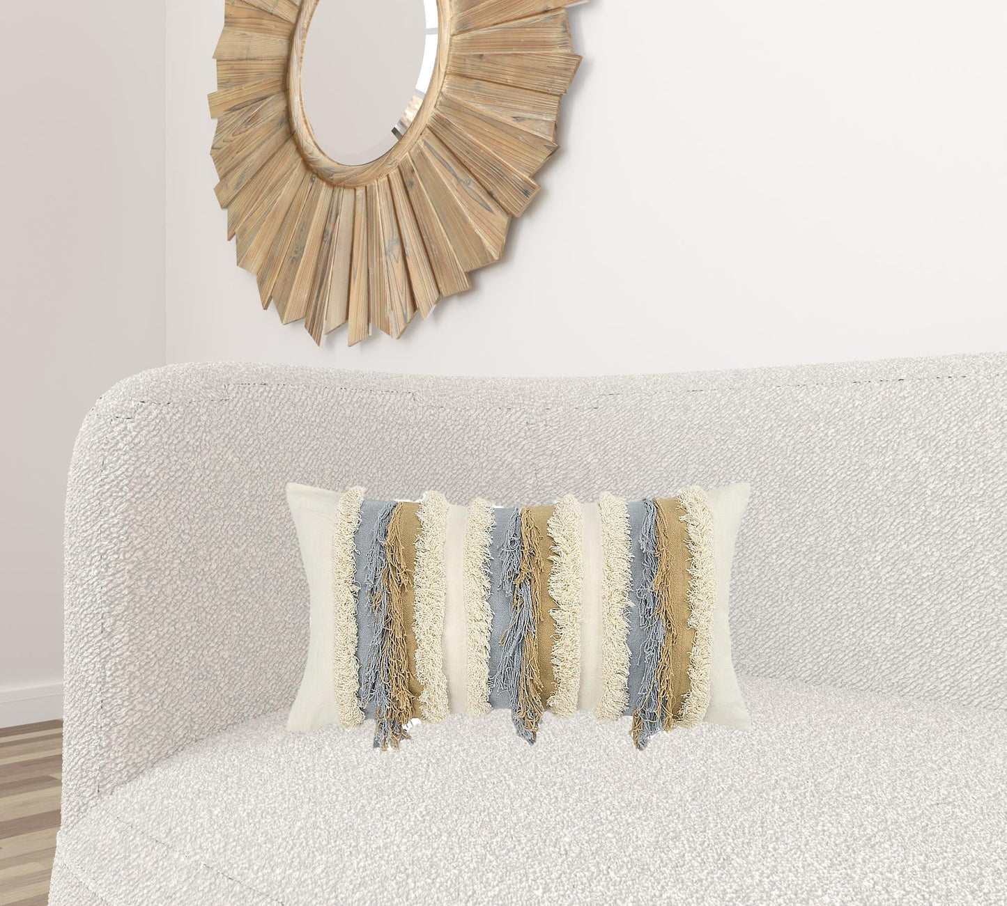 Ivory Beige Textural Strands Lumbar Pillow FurniFindUSA