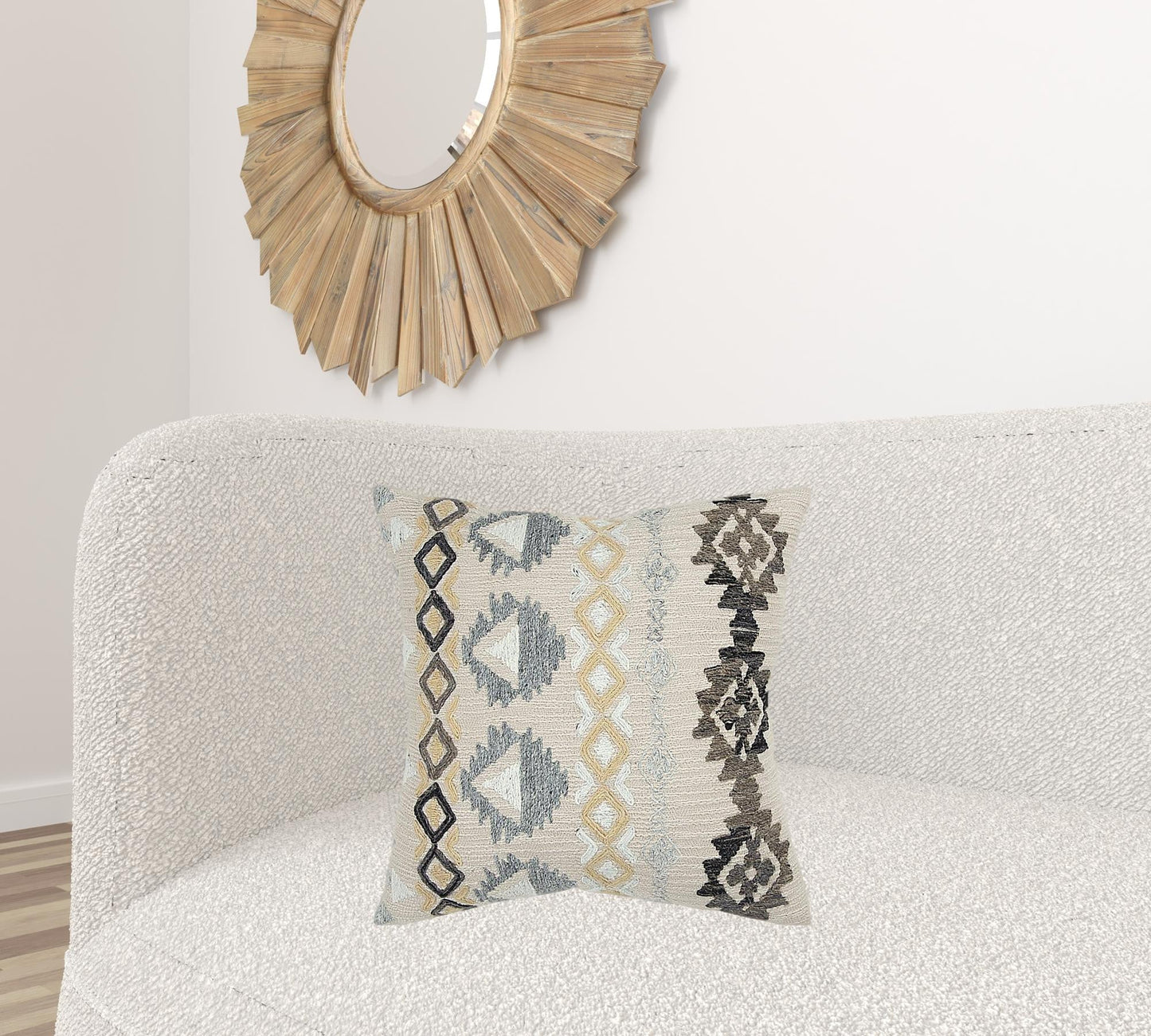 Brown Beige Tribal Embroidered Throw Pillow FurniFindUSA