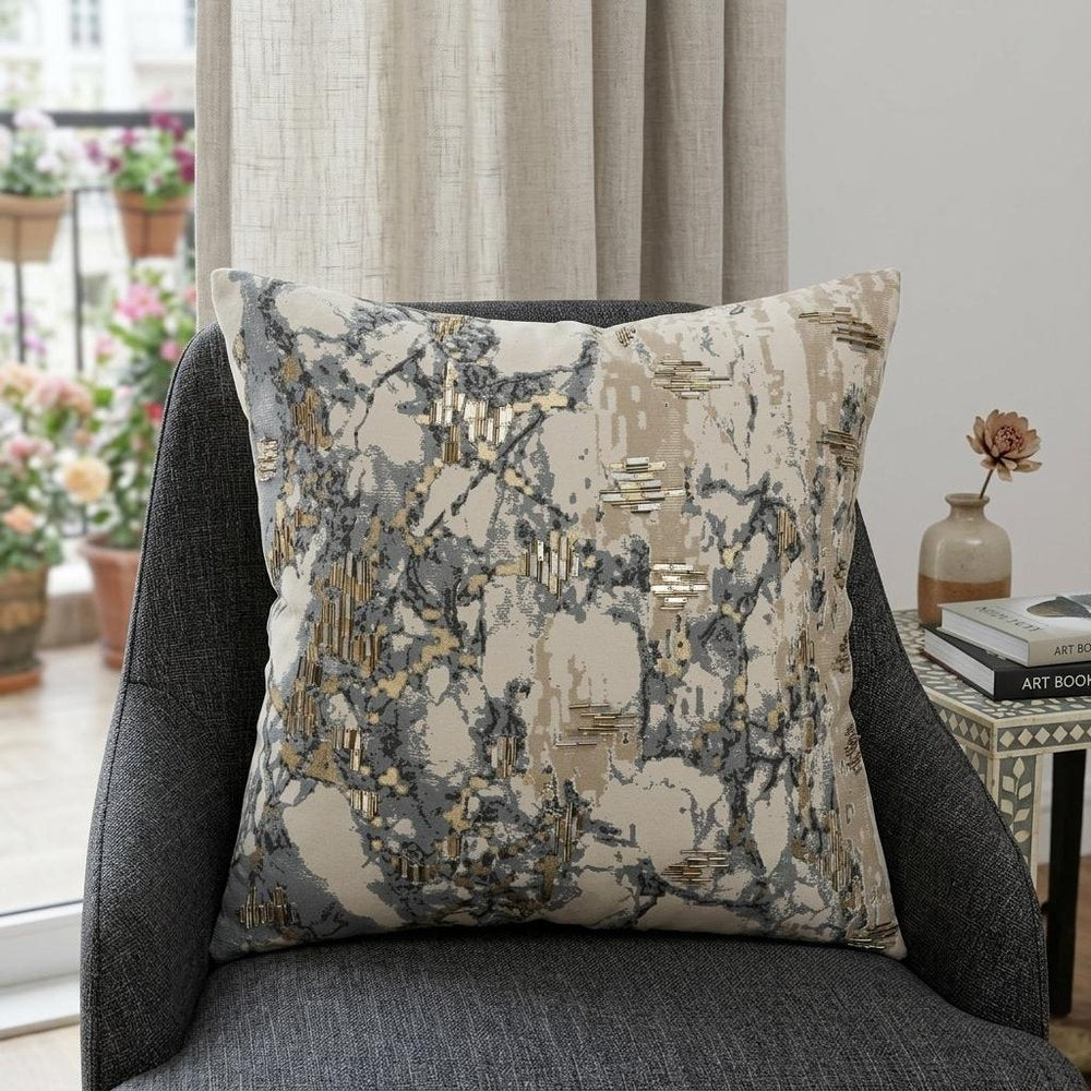 Natural Taupe Marbled Pattern Throw Pillow — view 7