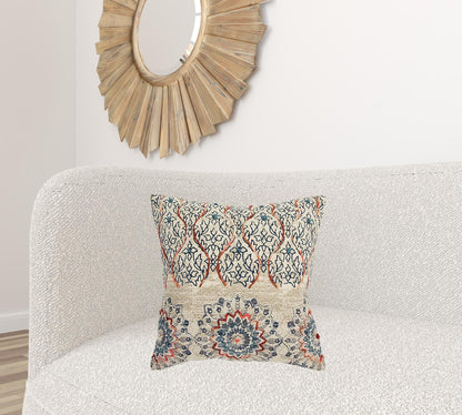 Beige Blue Distressed Floral Pattern Throw Pillow FurniFindUSA