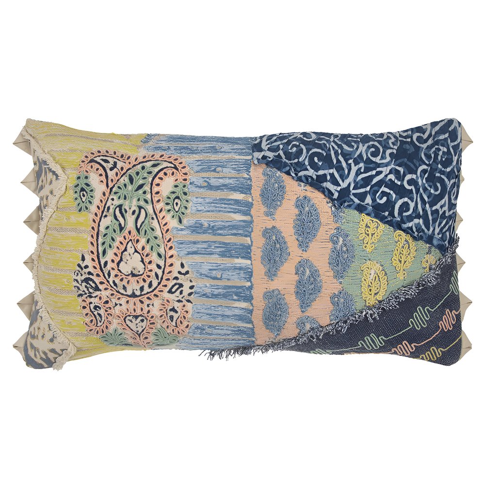 14" X 26" Yellow And Light Blue No Pattern Cotton Throw Pillow — view 2