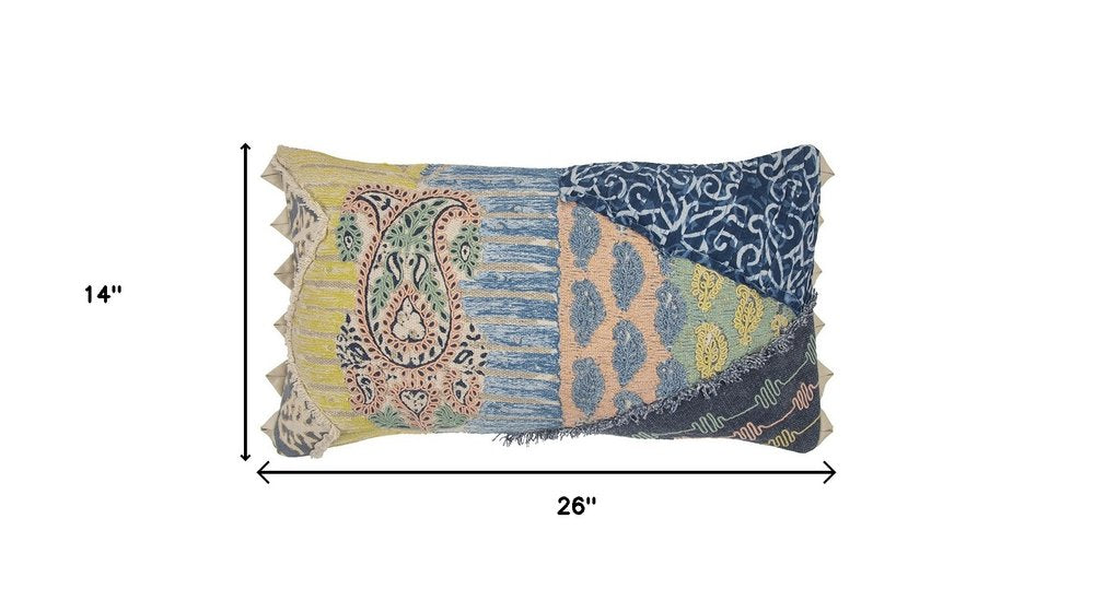 14" X 26" Yellow And Light Blue No Pattern Cotton Throw Pillow — view 1