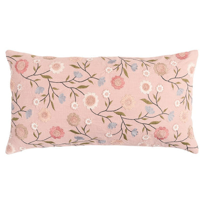 14" X 26" Blush Floral Cotton Throw Pillow With Embroidery FurniFindUSA