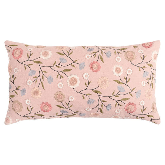 14" X 26" Blush Floral Cotton Throw Pillow With Embroidery FurniFindUSA