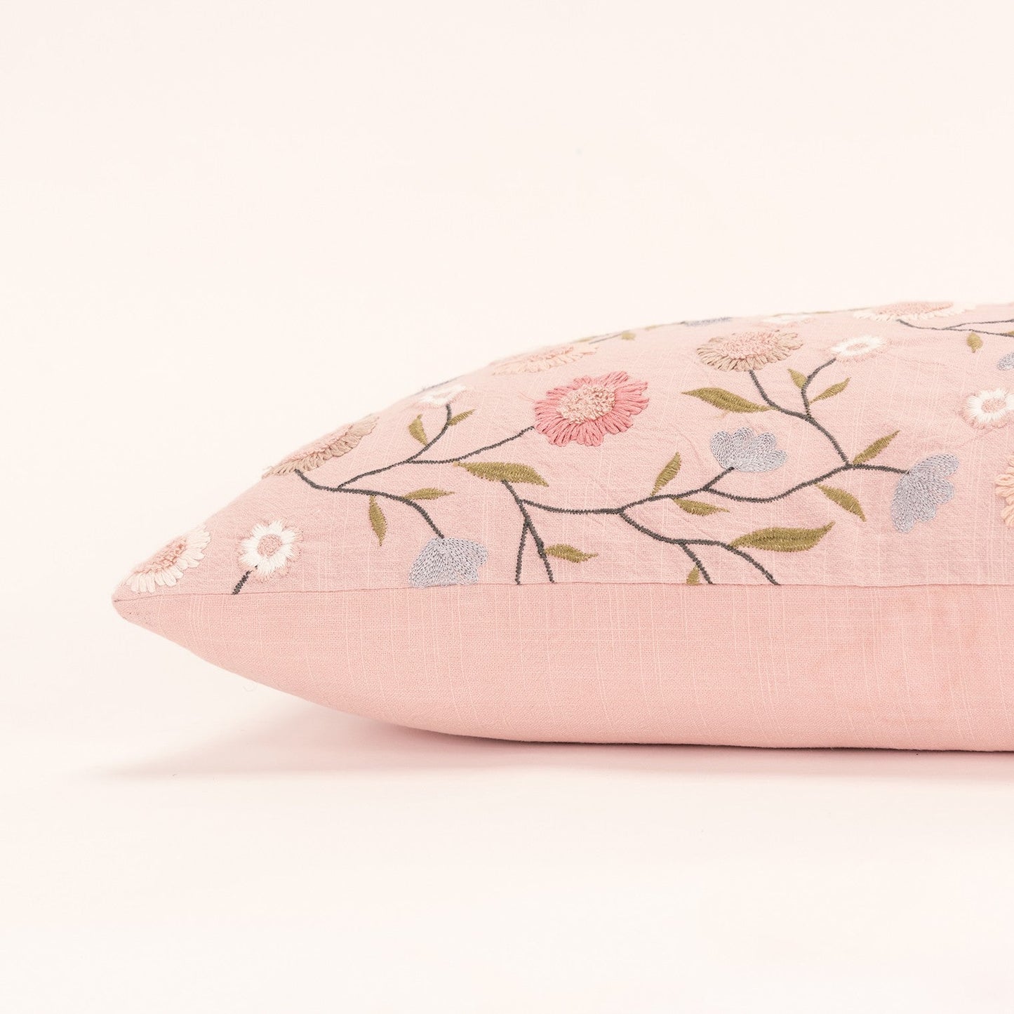 14" X 26" Blush Floral Cotton Throw Pillow With Embroidery FurniFindUSA