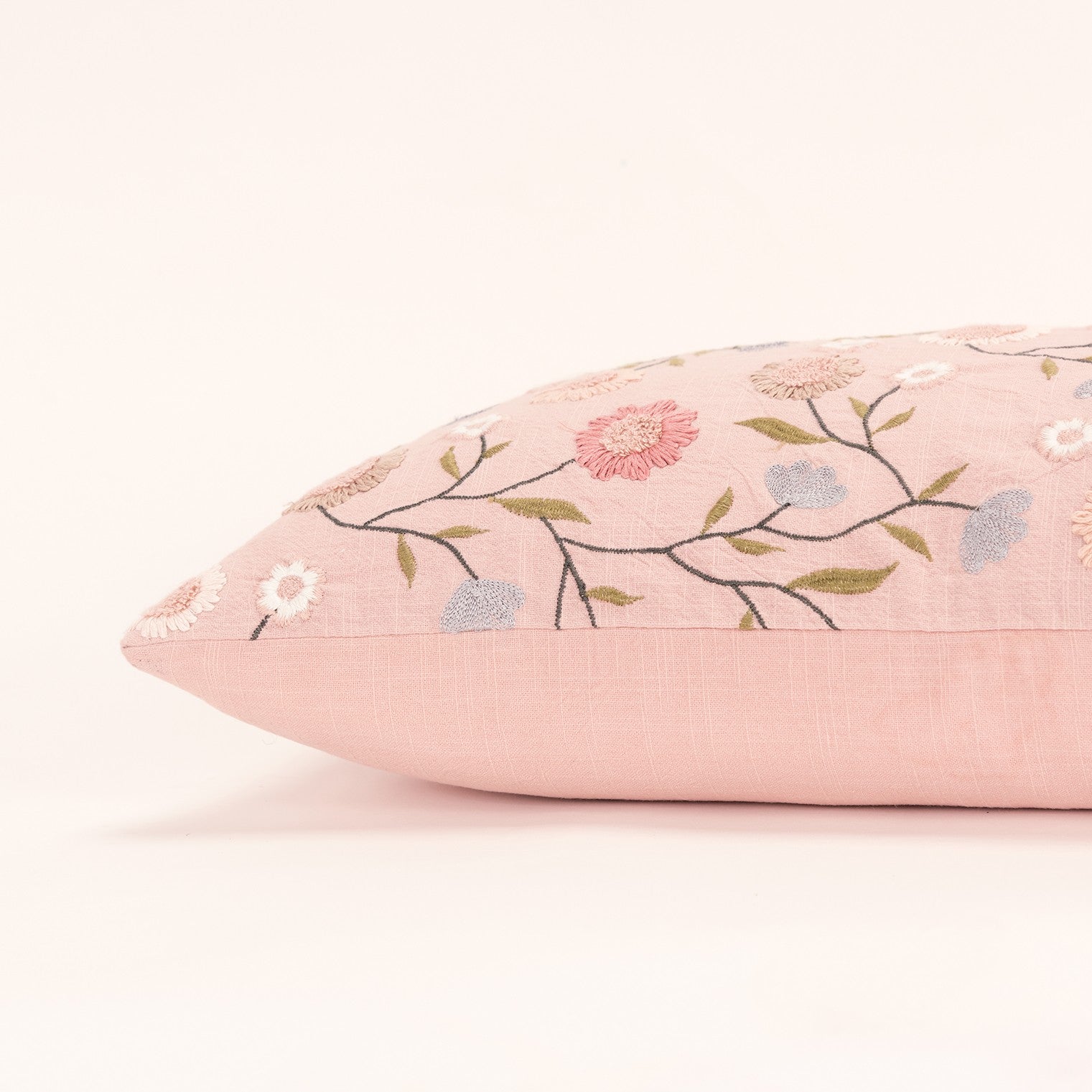 14" X 26" Blush Floral Cotton Throw Pillow With Embroidery FurniFindUSA