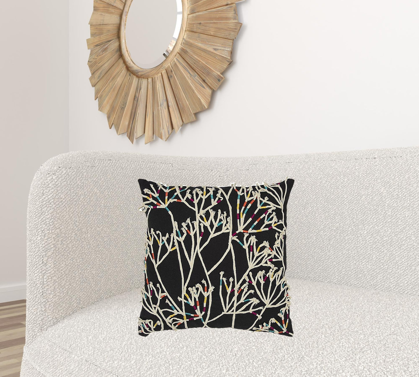 Black Cream Impressionistic Branch Throw Pillow FurniFindUSA