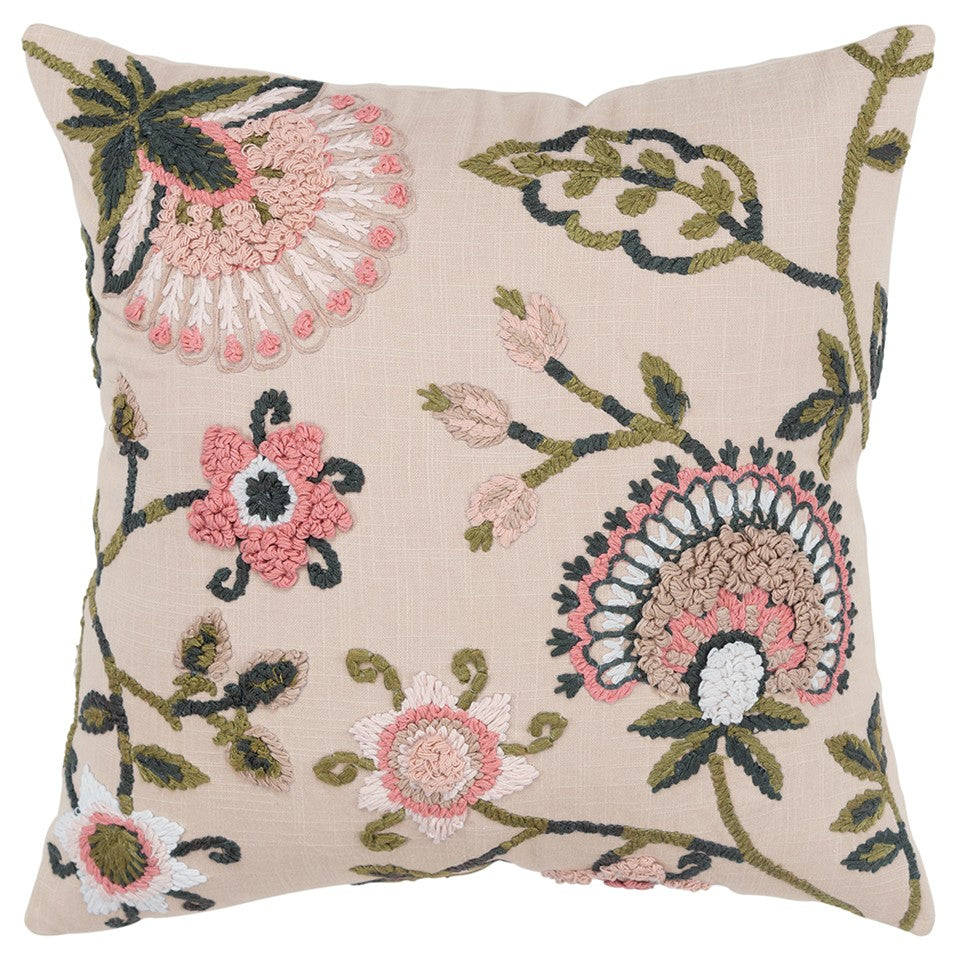 Blush Botanical Pattern Embroidered Throw Pillow FurniFindUSA
