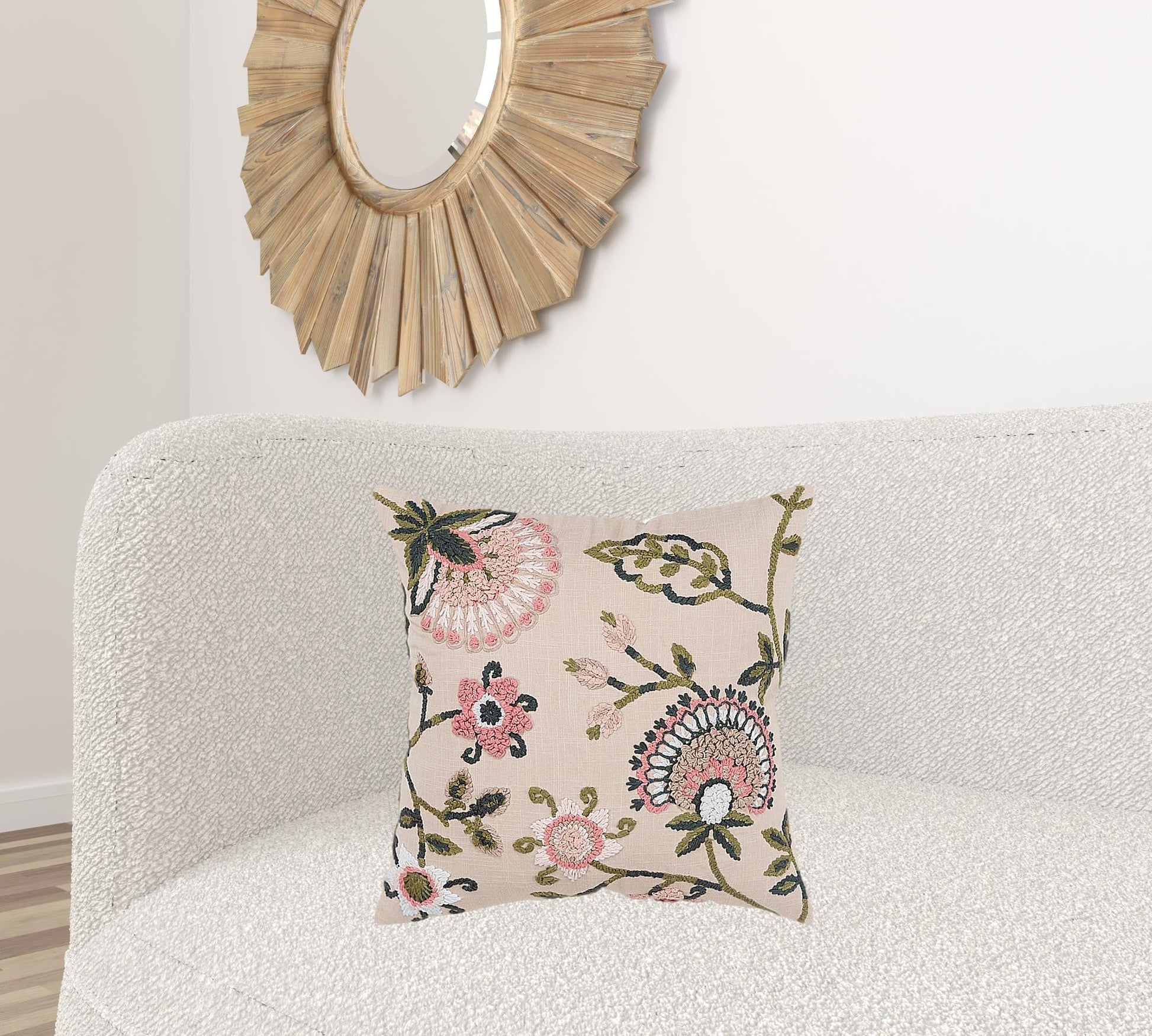 Blush Botanical Pattern Embroidered Throw Pillow FurniFindUSA