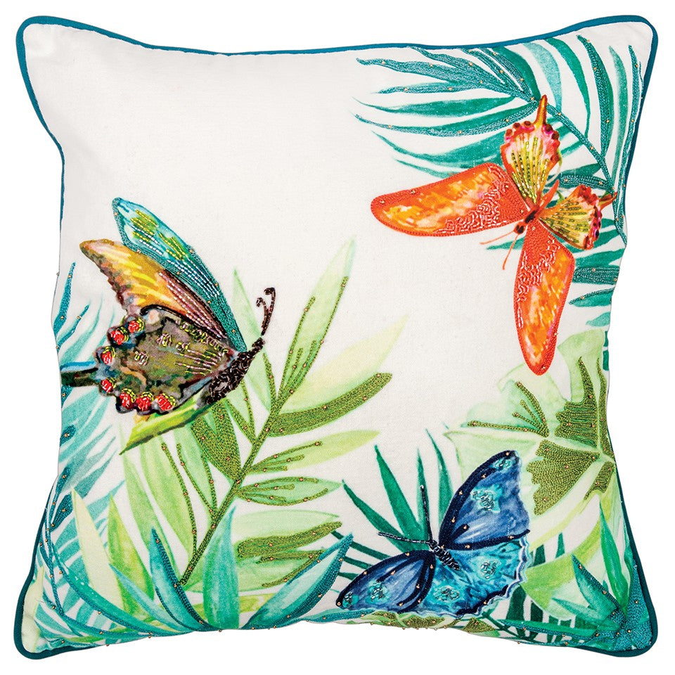 White Green Butterfly Bliss Decorative Throw Pillow FurniFindUSA