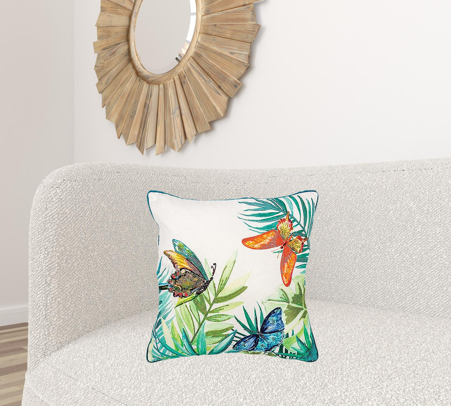 White Green Butterfly Bliss Decorative Throw Pillow FurniFindUSA