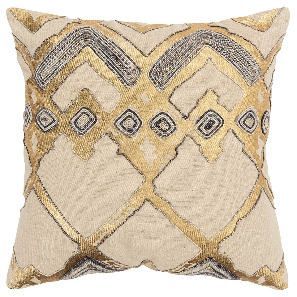 Beige Gold Foil Distressed Modern Throw Pillow FurniFindUSA