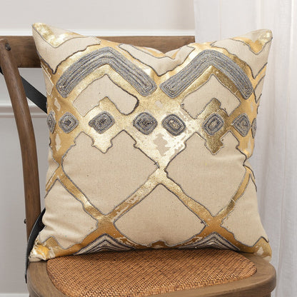 Beige Gold Foil Distressed Modern Throw Pillow FurniFindUSA