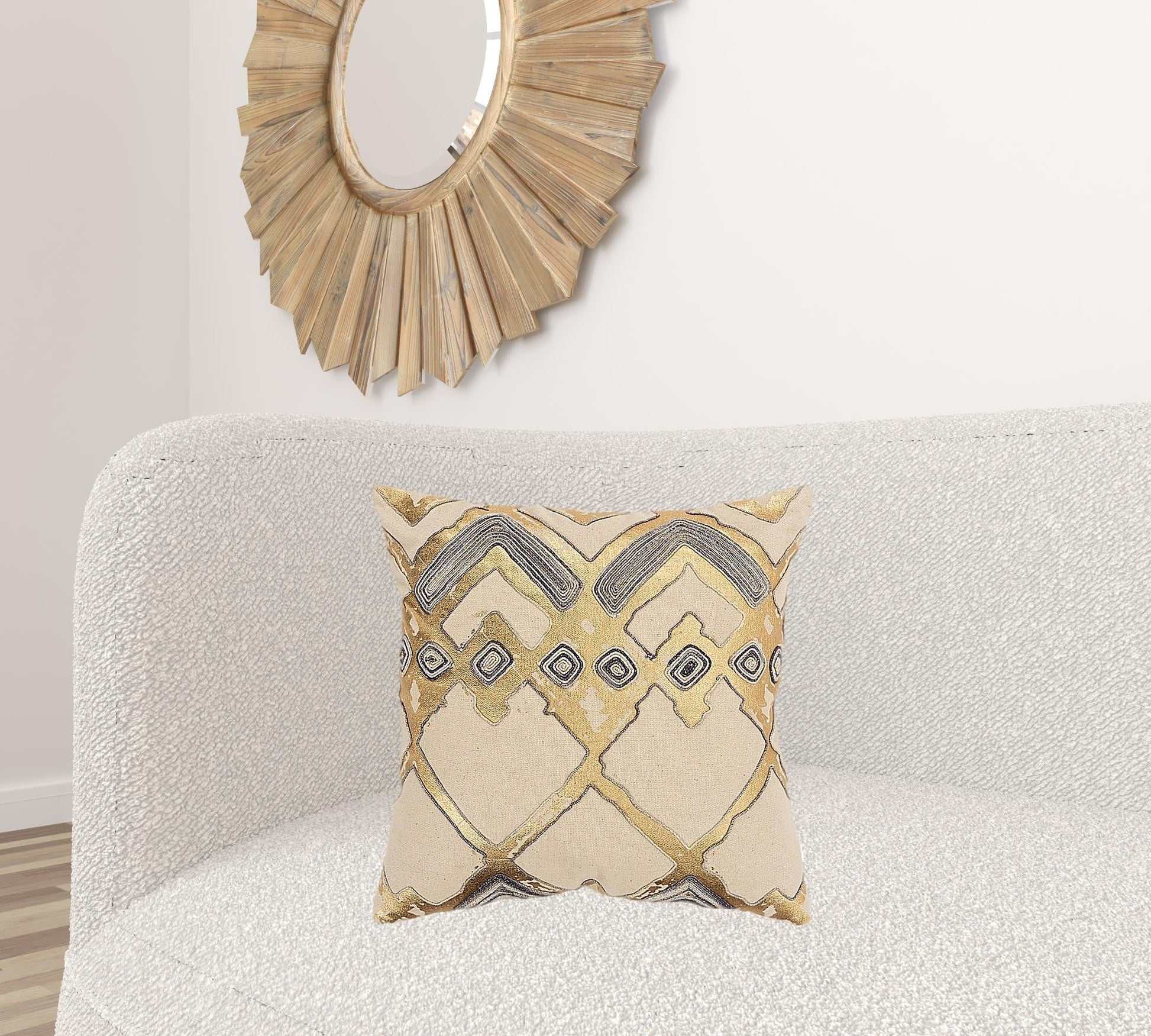 Beige Gold Foil Distressed Modern Throw Pillow FurniFindUSA