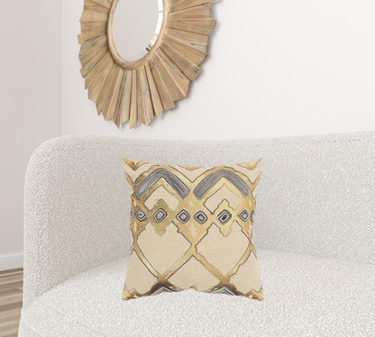 Beige Gold Foil Distressed Modern Throw Pillow FurniFindUSA