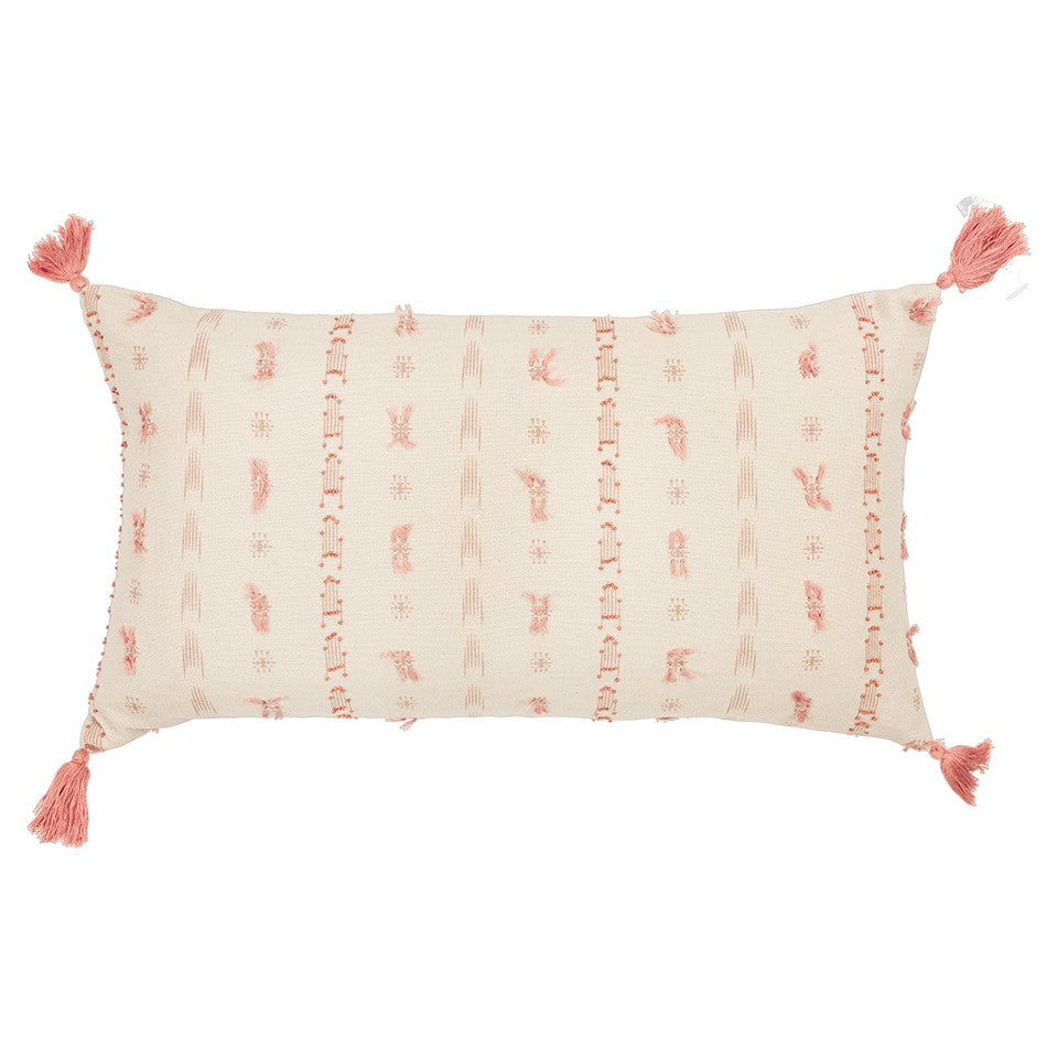 Blush Beige Tribal Inspired Tasseled Lumbar Pillow FurniFindUSA