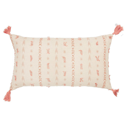 Blush Beige Tribal Inspired Tasseled Lumbar Pillow FurniFindUSA
